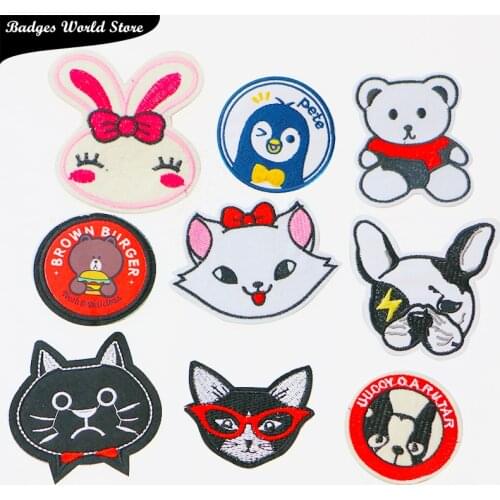Cartoon Decorative Patch Bear Penguin Bulldog icon Embroidered Applique Patches For DIY Iron on Stickers Badges on the Backpack