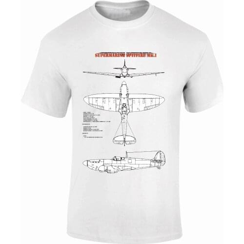 Men Designer Clothes O-Neck Style Tops Tees T-Shirts FPBP301 Supermarine Spitfire Blue Prints Aircraft WW11 FantasyPrintshop