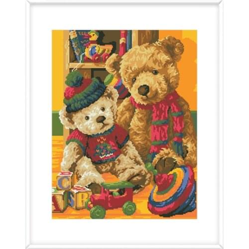 Teddy Bear Patterns Cross Stitch Embroidery Kits Printed Fabric 11CT 14CT Everything For Handmade DIY Needlework Canvas Painting