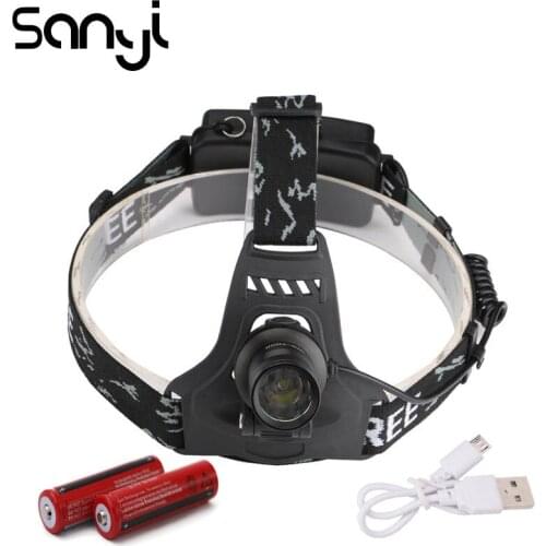 SANYI 3 Mode Flashlight Forehead T6 LED Headlight by 18650 Battery Head Lamp Camping Hunting Headlamp