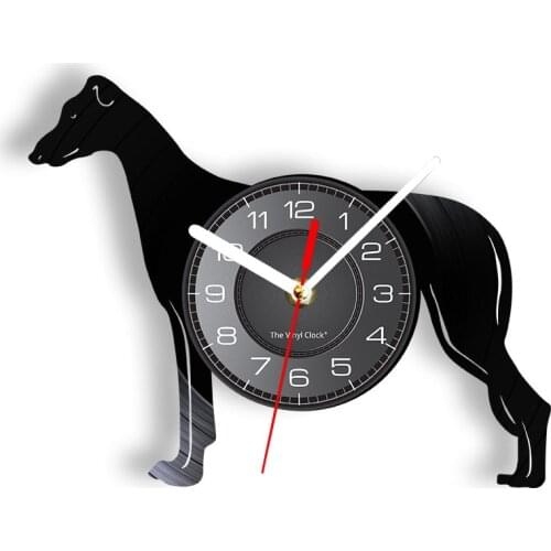 Hound Dog Greyhound Vinyl Record Wall Clock Sighthound Dog Breed Silhouette Home Decor Puppy Lover Whippet Artwork Timepieces