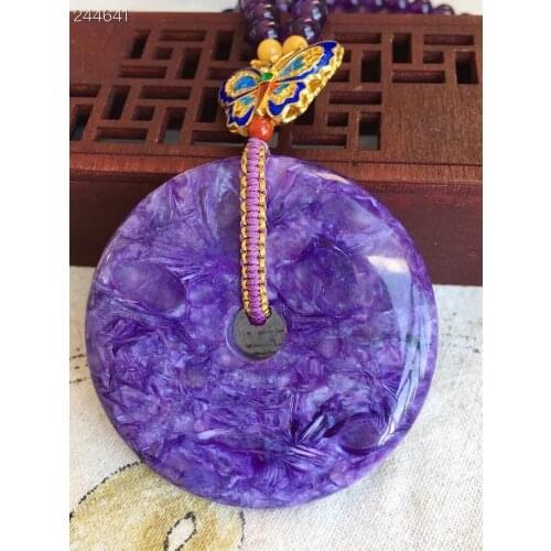 Genuine Natural Charoite Purple Round Donut Pendant Russia Women Necklace Jewelry 53x8mm Rare Beads AAAAA
