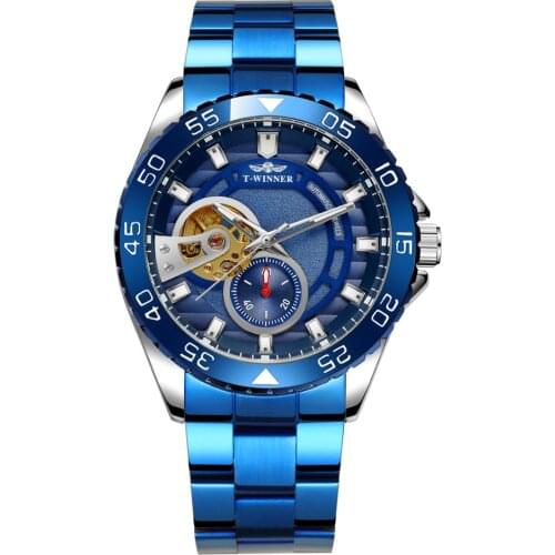 T-winner Men' Mechanical Self-winding Movement Analog Display Casual Watch Stainless Steel Bracelet Wristwatch Reloj Hombre