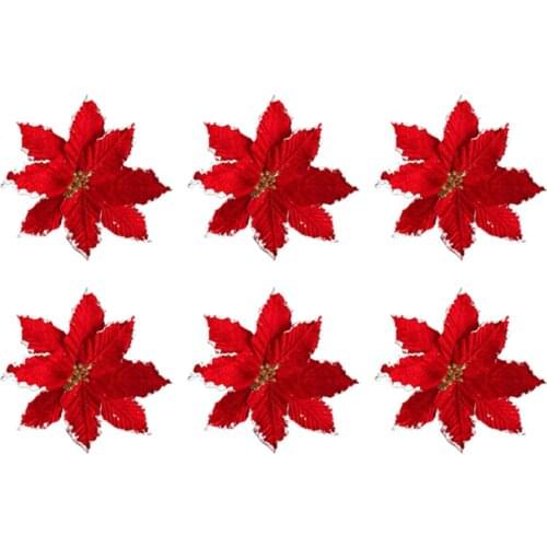 Christmas Tree Silk Flowers Holiday Decorations Hanging Artificial Red Party Xmas Cuttings DIY Phnom Penh Festival Ornaments