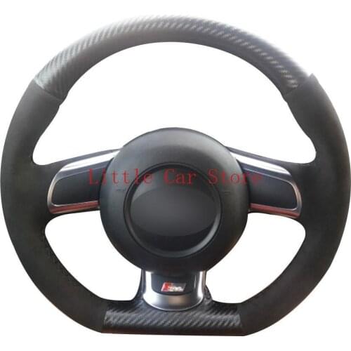 DIY Carbon Fiber Leather Black Suede Car Steering Wheel Cover For Audi TT 2008-2013
