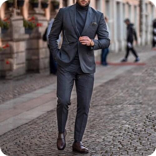 Grey Men Suits Man Blazers Jacket Latest Coat Pant Designs Skinny Casual Male Business Tuxedo Custom Made Custume Homme 2Piece
