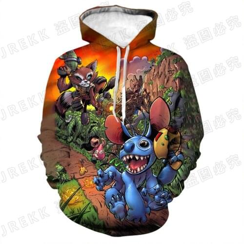 3D Printed Cartoon Stitch Disney Anime Men Sweatshirt Long Sleeve Fashion Women Hoodie Spring Autumn Children Tracksuit