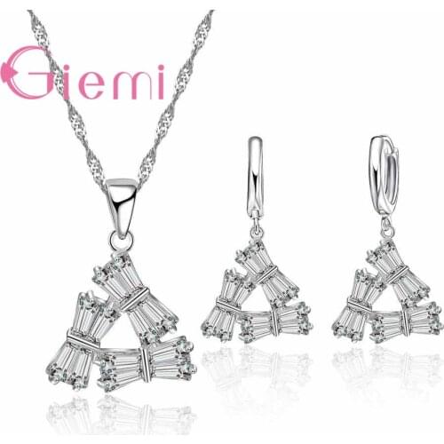 Unique Geometry Crystal Pendant Necklace For Women Wedding Ture 925 Sterling Silver Earring Engagement Party Jewelry Sets