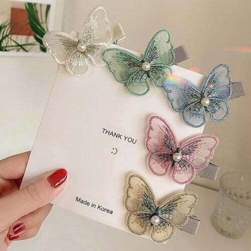 1Pcs Embroidered Butterfly Pearl Girls Hair Clips 2020 Fashion Hairpins Barrettes Ornament Women Hair Accessories 6 Colors