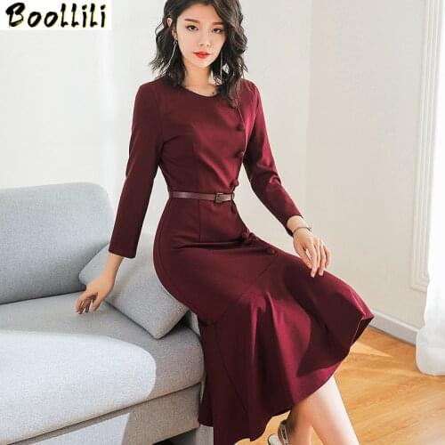 Boollili 2020 New Spring Dress Elegant Ladies Dresses Fashion Korean Office Vintage Dress Party Midi Woman Clothes Vestido Mujer