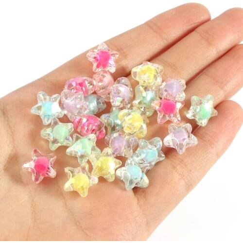 12mm 100pcs Star AB Plated Color Inner Color Acrylic beads loose Round Beads Craft For Fashion Jewelry Making DIY Bead Wholesale