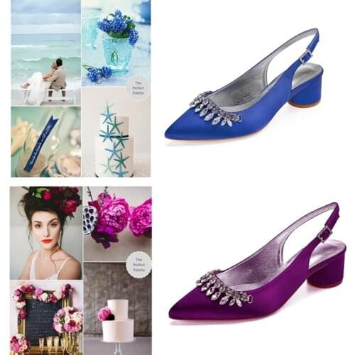 2020 Womens Autumn Pointed Toe Champagne Bride Wedding Shoes Formal Party Round Heel Sling Back Shoes Rhinestones Evening Shoes