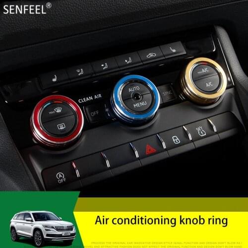 3PCS For Skoda Kodiaq Knob Cover Aluminum Metal Ring Circel Decoration Air Conditioning Heat Control Switch Accessories Car