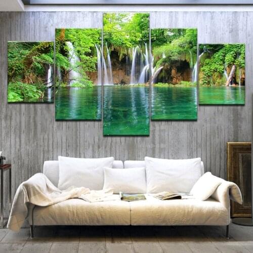5 Panel Waterfall Painting Canvas Wall Art Picture Home Decoration Living Room Canvas Print Painting Canvas Unframed Artwork