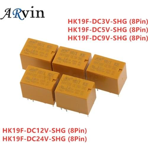 5pcs Coil DPDT 8 Pin 2NO 2NC Mini Power Relays PCB Type HK19F-DC5V-SHG HK19F-DC9V-SHG HK19F-DC12V-SHG HK19F-DC24V-SHG DC3V