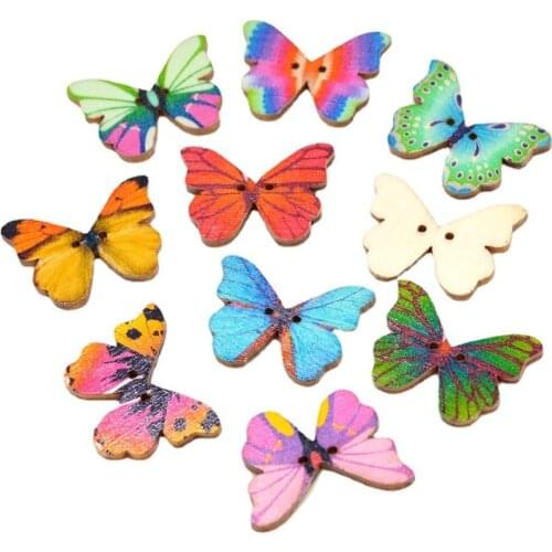 50PC 2 Holes Colorful Butterfly Wooden Buttons Fit Sewing And Scrapbooking Sewing Buttons For Craft DIY Mixed Design butterfly