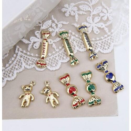 6pcs Multicolors Alloy Sweet Candy Bear Charms Earring Necklace Keychain Pendant DIY Making Accessories