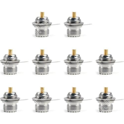 Areyourshop Sale High Quality 10 Pcs Connector UHF Female SO239 Jack Bulkhead Solder Panel Mount Straight Brass Nickel plating