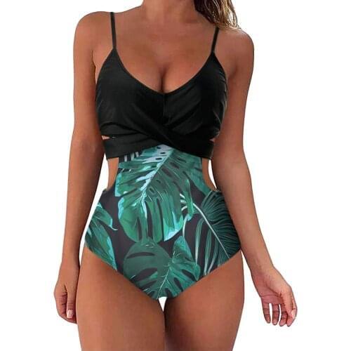 Bikini 2021 One Piece Swimwear Women Wrap Cut Out Swimwear Print Swimsuit Bow Bathing Suit Sexy High Waist Monokini ropa mujer