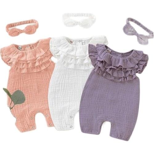 2021 Summer Cute Baby Girl Clothes Solid Cotton Bodysuits New Arrival Newborn Clothes Jumper Customized MQRTS-PF2012020