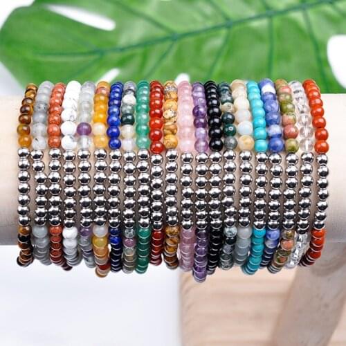 New Designs Tiny 4mm Round Ball Beaded Energy Stone Bracelets Natural Amethysts Amazonite Agates Quartz Stone Bracelets Women