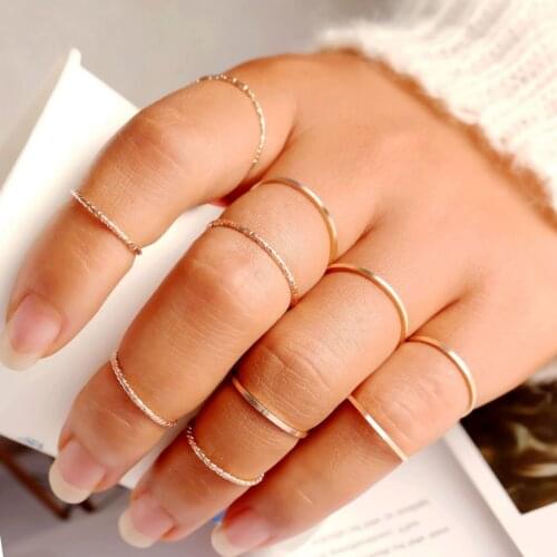 EN 10Pcs Fashion Simple Design Rings For Women Vintage Thin Slim Joint Rings Sets For Women Jewelry Finger Jewelry