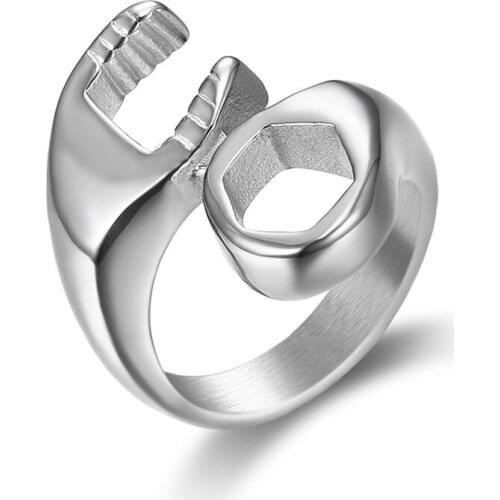 Hot sale punk 316L stainless steel ring hot sale new style biker wrench man ring tools fashion jewelry
