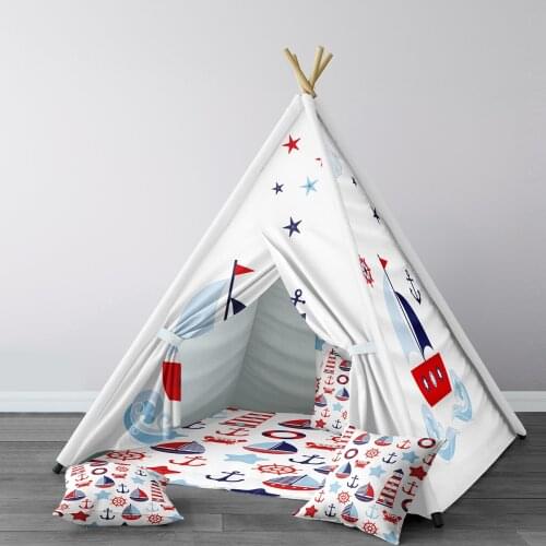 Play Tent for Kids Wigwam Portable Indoor Playground Tents Children Bedrooms Crab Starfish Sailing Red Blue Model 027