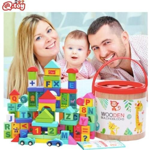 100pcs wooden building block toy educational Montessori Geometric gift for Child assembly colorful learning block Christmas gift