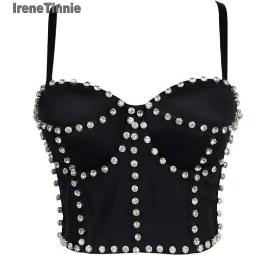 Irene Tinnie Rhinestone Crop Top Women Shining Backless Bustier Sexy Top Party Nightclub Dance Stage Vest Cropped Corset