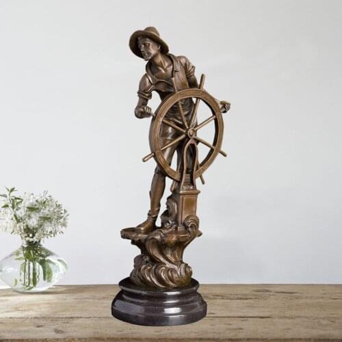 Ivorique DS-169 Bronze Classical Helmsman Sculpture Statue Copper Nautical Captain Figurine Famous Handmade Antique Art Statuett