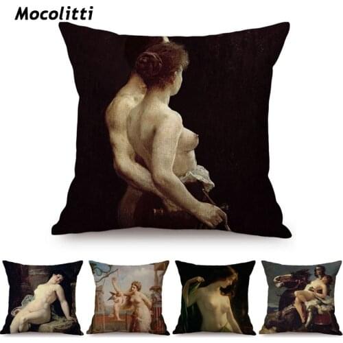 Classic Art Oil Painting Sexy Woman Nude Sketch Design Living Room Decoration Cushion Cover Cotton Linen Sofa Throw Pillow Cover