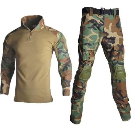 Tactical Camouflage Uniform Set with Elbow Knee Pads Army Airsoft Shooting Shirts Pants Suits Military Combat Training Uniform
