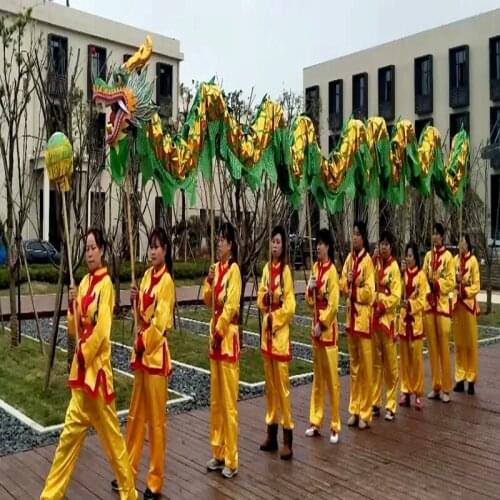 13m Golden Length Dragon Dance Costume 10 Players Children Student School Art Halloween Party Performance Parade Folk Stage