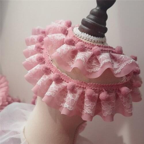 LASUI 2019 wide 5 cm 5 meters =1 piece 0447 handmade hair skirt accessories Good quality pink yarn pom-pom Chiffon lace trim