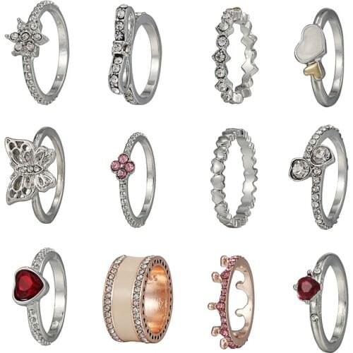 Hot sale Silver Color Bow-Knot Finger Rings For Women Girls Sparkling Zircon Fits Fine Rings Wedding Jewelry Dropshipping