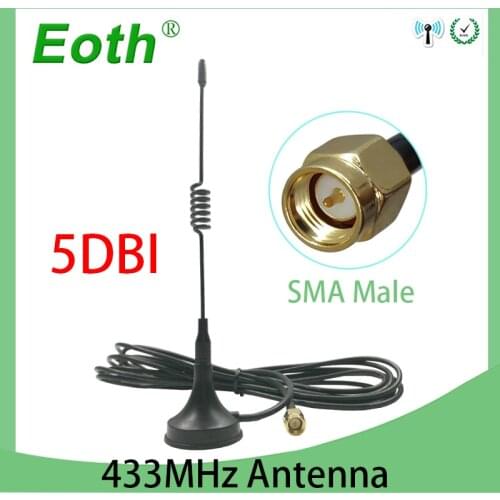 433Mhz LORA Antenna lorawan 5dbi 433 MHz antena GSM SMA Male Connector with Magnetic base for Ham Radio Signal Wireless Repeater