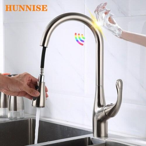 Brushed Nickel Touch Kitchen Faucets Smart Switch Touch Kitchen Mixer Tap Quality Brass Hot Cold Sensor Touch Kitchen Faucet
