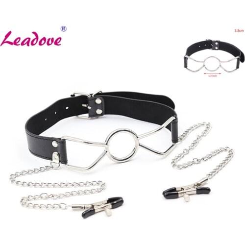 Leather Sex Toys Metal Ring Gag Flirting Open Mouth With O-Ring Sex Bondage BDSM Roleplay Adult Erotic Play Sex Toys For Couples