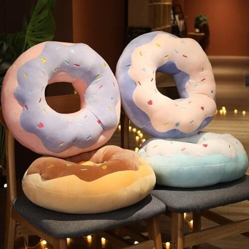 Cute Donut Food Toy Colorful Stuffed Ring Shaped Decor Plushie Head Pillow Seat Cushion for Chair Indoor Floor Sofa Kids Gift