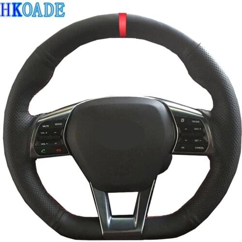 DIY Hand-stitched Black Soft Genuine Leather Car Accessories Steering Wheel Cover For Hyundai Sonata 9 2015-2019 (3-Spoke)