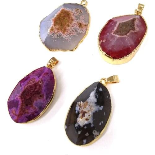 Fashion Natural Agates Stone Charms Pendant Irregular Faceted Pendants DIY For Jewelry Making Necklaces Wholesale Size 26x47mm