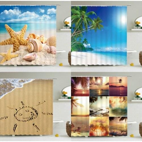Sea Beach Shell Shower Curtains Bathroom Waterproof Bath Screen Evening Sunset Shower Curtains High Quality Home Decor