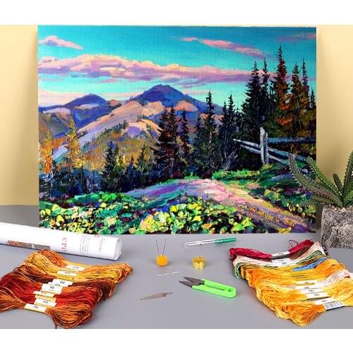 Landscape Moumt Roztitska Printed 11CT Cross-Stitch Full Kit DIY Embroidery DMC Threads Handicraft Handiwork Jewelry