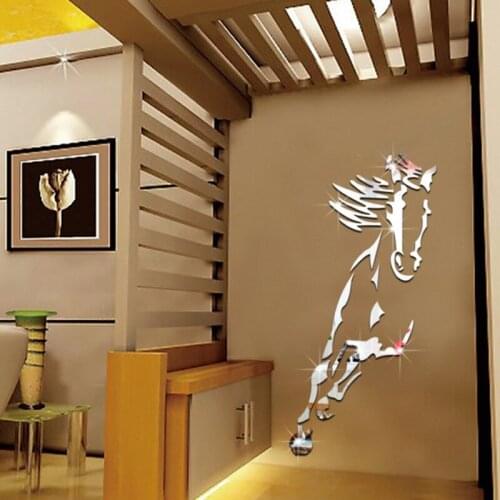 Horses Decals For Living Room, Acrylic 3d Wall Sticker Restaurant Background Wall Decoration Creative Mirror Wall Stickers