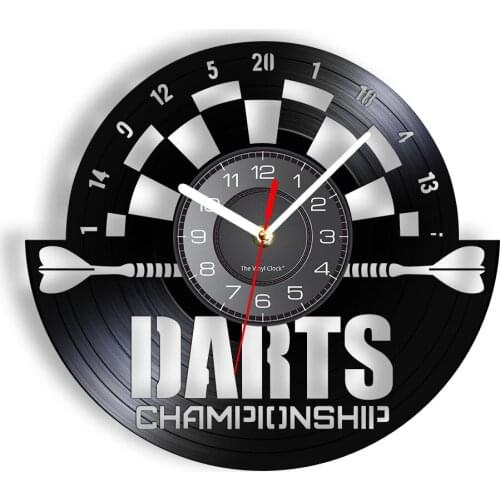 Darts Board Game Modern Wall Clock Game Boomerang Playroom Decor Silent Quartz Retro Championship Vinyl Record Laser Watch Decor