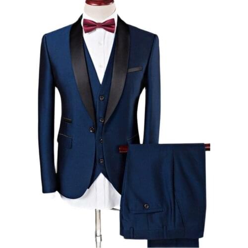 Real Photo Navy Groom Tuxedos Handsome Mens Prom Business Suit Coat Waistcoat Trousers Sets (Jacket+Pants+Vest+Tie) NO:275