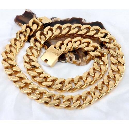Real Stainless Steel Gold Silver Color 20MM 72CM Super Heavy Thick Mens Flat Curb Cuban Chain Necklaces Hip hop T Show Necklace