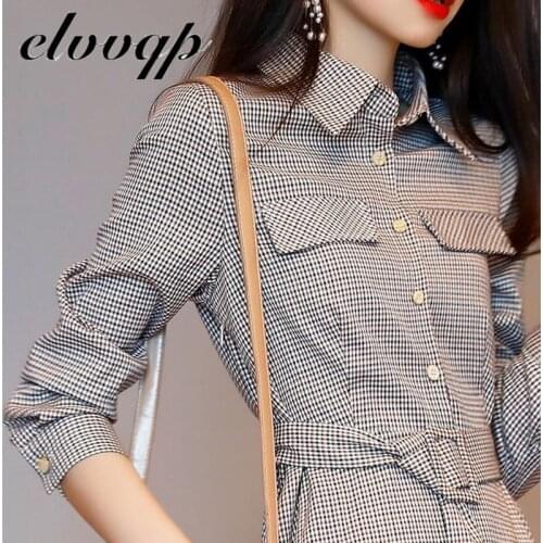 New Autumn Winter Women Dress France Retro Runway Designer Dress Women Long Sleeve Plaid Shirt Dress Ladies Office Work Dress