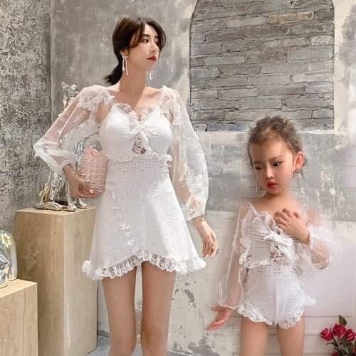 Parent-child slim slim sunscreen long sleeve one-piece skirt mother-daughter swimsuit beach vacation parent-child swimsuit